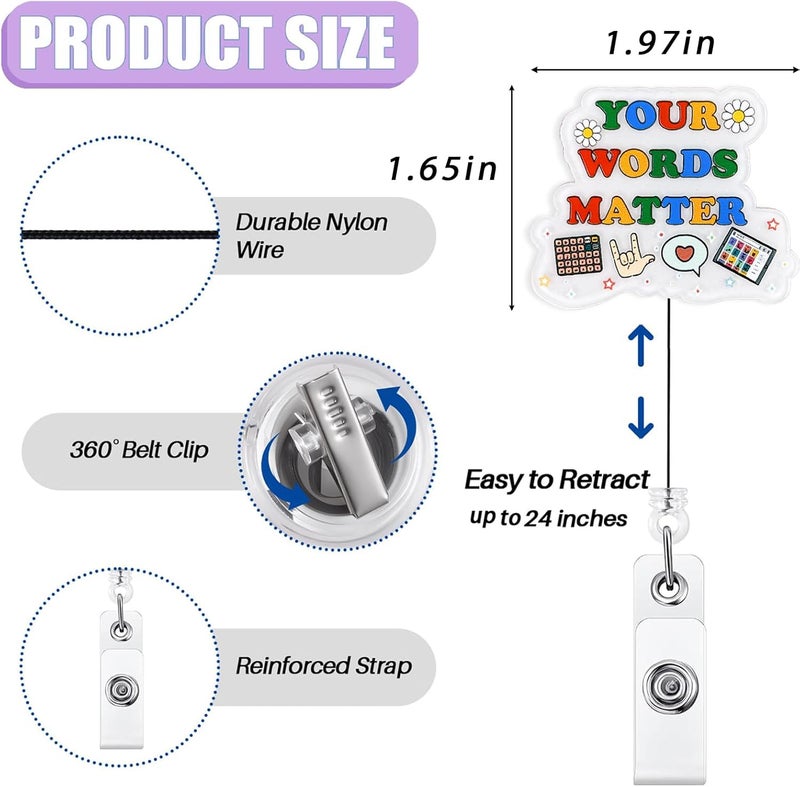 Bydevia Your Words Matter Badge Reel Retractable, Cute Speech Therapy Badge Reel, SLP SLPA Badge Holder, Speech Language Pathologist ID Badge Clip, AAC Speechie Gifts, Speech Therapist Badge Holder for Work - Image 2